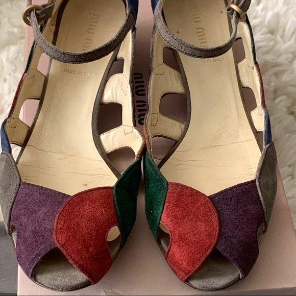 ❤️Miu Miu❤️Multi colors Suede Leather short heels - Picture 2 of 10